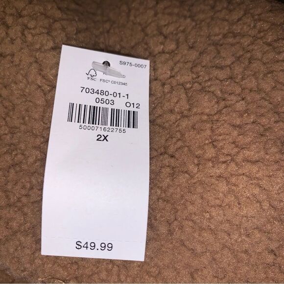 NWT Sherpa Zip Jacket Women’s Size 2X Brown - Picture 7 of 7